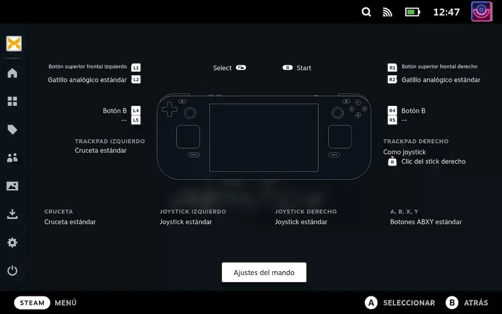 pantalla de configuracion de controles en SteamOS 3.0
