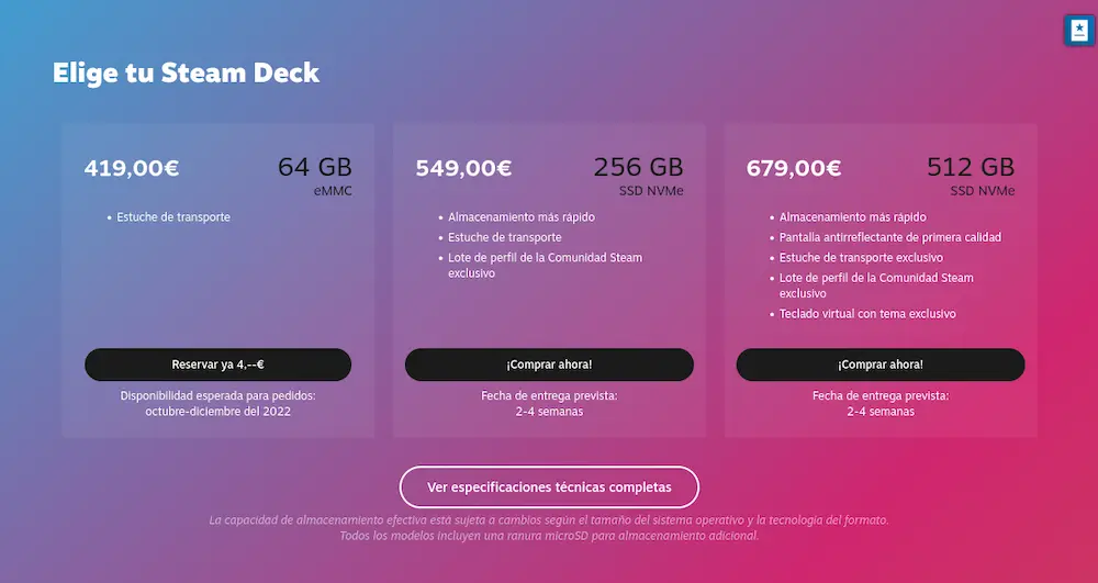 reservas steam deck
