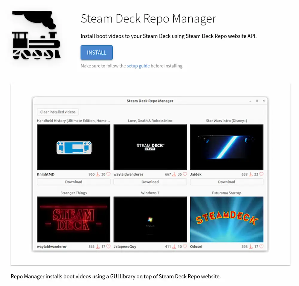 steam deck repo manager boot videos