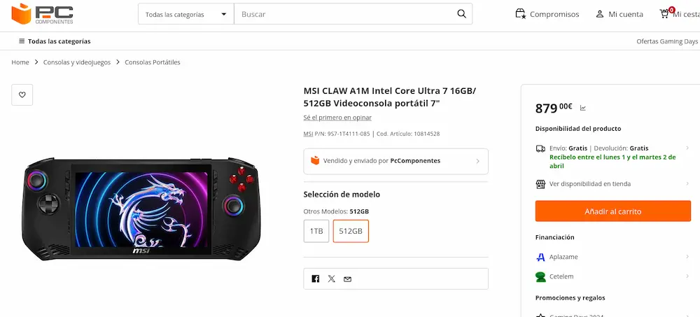msi claw pc componentes
