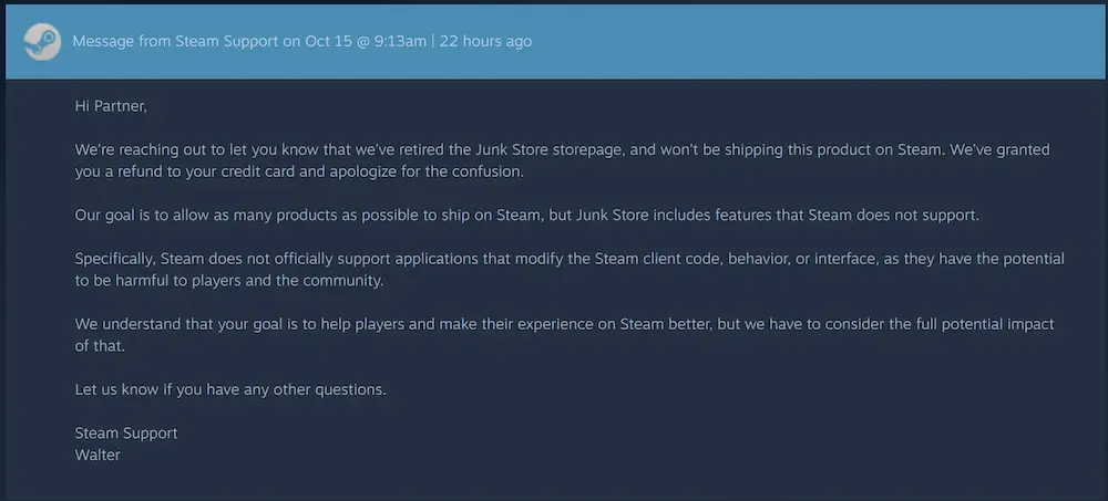 junk store eliminada de steam